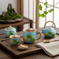 wholesale Pure 999 Fine Silver Blue Enamel Mug Featuring Ginkgo Leaf Pattern and Natural Woven Rattan Handle - Handicraft-0-2