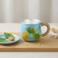 wholesale Pure 999 Fine Silver Blue Enamel Mug Featuring Ginkgo Leaf Pattern and Natural Woven Rattan Handle - Handicraft-0-1