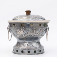 wholesale Pure 999 Handcrafted Silver-Toned Dragon Design Metal Vessel with Hammered Texture - Handicraft-undefined