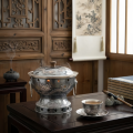 wholesale Pure 999 Handcrafted Silver-Toned Dragon Design Metal Vessel with Hammered Texture - Handicraft-0-2