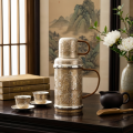 wholesale Pure 999 Fine Silver Elegant Hand-Hammered Metallic Thermos Sets Wholesale with Intricate Floral Motifs and Cord-Wrapped Handles - Handicraft-0-2