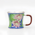 wholesale Pure 999 Fine Silver Elegant Lotus Blossom Cloisonné Enamel Cup with Handcrafted Rosewood Handle and Silver-Toned Rim - Handicraft-0-0