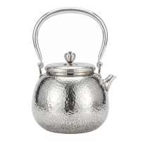wholesale 999 Pure Silver Hammered Teapot Handcrafted Kettle With Overhead Handle-undefined