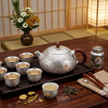 wholesale 999 Pure Silver Teapot Floral Engraved Tea Pot With Wooden Handle-0-2