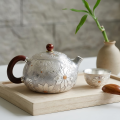 wholesale 999 Pure Silver Teapot Floral Engraved Tea Pot With Wooden Handle-0-1