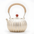 wholesale Pure 999 Fine Silver Elegant Handcrafted Ribbed Silver Teapot with Traditional Engravings and Woven Handle - Handicraft-0-0