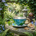 wholesale Pure 999 Fine Silver Handcrafted Silver Lined Blue Floral Cloisonné Tea Cup and Saucer Sets Wholesale with Rattan Wrapped Handle - Handicraft-0-1