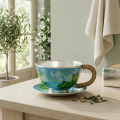 wholesale Pure 999 Fine Silver Handcrafted Silver Lined Blue Floral Cloisonné Tea Cup and Saucer Sets Wholesale with Rattan Wrapped Handle - Handicraft-0-2