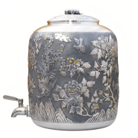 wholesale Pure 999 Fine Silver Handcrafted Ornate Metallic Beverage Dispenser Featuring Embossed Phoenix and Floral Relief Designs - Handicraft-undefined