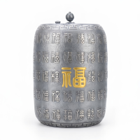 wholesale Pure 999 Fine Silver Traditional Pewter Style Decorative Jar with Embossed Auspicious Blessing Characters - Handicraft-undefined