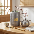 wholesale Pure 999 Fine Silver Traditional Pewter Style Decorative Jar with Embossed Auspicious Blessing Characters - Handicraft-0-1