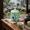 wholesale Pure 999 Fine Silver Ornate Cloisonné Crane Tea Mug with Woven Handle and Pearl Lid - Handicraft-0-2