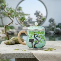 wholesale Pure 999 Fine Silver Ornate Cloisonné Crane Tea Mug with Woven Handle and Pearl Lid - Handicraft-0-1