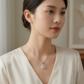 wholesale 925 Sterling Silver Elegant Silver Necklace Wholesale with Translucent White Jade Pendant and Emerald Accents - JewelryODM-0-1