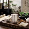 wholesale Pure 999 Fine Silver Exquisite Hand-Hammered Silver Tumbler with Intricate Lotus Relief Carvings - Handicraft-0-1