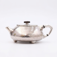 wholesale Pure 999 Fine Silver Exquisite Hand-Hammered Silver Teapot with Wooden Knob and Tripod Feet - Handicraft-undefined