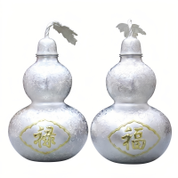 wholesale Pure 999 Fine Silver Elegant Silver-Toned Gourd Statues Featuring Auspicious Calligraphy Accents for Good Fortune and Prosperity - Handicraft-undefined