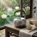 wholesale Pure 999 Fine Silver Handmade Silver Teapot with Lotus Seed Pod Motif and Woven Rattan Handle - Handicraft-0-2