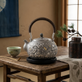 wholesale Pure 999 Handcrafted Silver Teapot with Intricate Floral Relief and Woven Handle - Handicraft-0-1