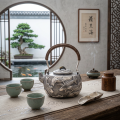 wholesale Pure 999 Antique  Teapot with Hand-Carved Koi Fish and Lotus Motif-Fine large teapot - Handicraft-0-2