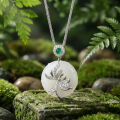 wholesale 925 Sterling Silver Elegant Silver Necklace Wholesale with Translucent White Jade Pendant and Emerald Accents - JewelryODM-0-2