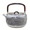 wholesale Pure 999 Handcrafted Silver Teapot with Detailed Floral Relief and Polished Wooden Handle - Handicraft-0-0