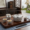 wholesale Pure 999 Handcrafted Silver Teapot with Detailed Floral Relief and Polished Wooden Handle - Handicraft-0-2