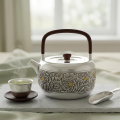 wholesale Pure 999 Handcrafted Silver Teapot with Detailed Floral Relief and Polished Wooden Handle - Handicraft-0-1