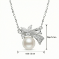 wholesale 925 Sterling Silver Elegant Pearl Pendant Necklaces Wholesale with Sparkling Zircon Bow Design - JewelryODM-0-3