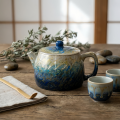 wholesale Pure 999 Handcrafted Artistic Ceramic Teapot with Vibrant Blue and White Marbled Fluid Glaze - Handicraft-0-2