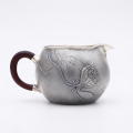 wholesale Pure 999 Fine Silver Elegant Sterling Silver Fair Cup with Hand-Engraved Lotus Motif and Ergonomic Wooden Handle - Handicraft-0-0
