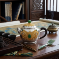 wholesale Pure 999 Fine Silver Exquisite Filigree Silver Teapot with Vibrant Green Gemstone Accents - Handicraft-0-1