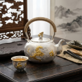 wholesale Pure 999 Fine Silver Handcrafted Hammered Silver Tea Kettle with Dragon Relief and Traditional Rattan Handle - Handicraft-0-3