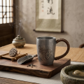 wholesale Pure 999 Fine Silver Handcrafted Pewter-Tone Metal Mug with Engraved Lotus Design and Woven Cord Handle - Handicraft-0-1