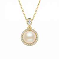 wholesale 925 Sterling Silver Elegant Pearl and Zircon Halo Pendant Necklaces Wholesale with Pear-Shaped Bail - JewelryODM-undefined