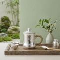 wholesale Pure 999 Fine Silver Elegant Hammered Silver Mug with Natural Woven Handle and Lid - Handicraft-0-2