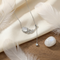 wholesale 925 Sterling Silver Elegant Sterling Silver Feather Pendant Necklaces Wholesale with Pear Moonstone and Sparkling Accents - JewelryODM-0-3