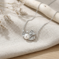 wholesale 925 Sterling Silver Elegant Sterling Silver Pearl and Sparkling Zircon Floral Pendant Necklaces Wholesale - JewelryODM-0-2