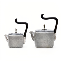 wholesale Pure 999 Fine Silver Modern Square Silver Teapot Sets Wholesale with Artistic Curved Handles - Handicraft-undefined