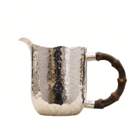 wholesale Pure 999 Fine Silver Elegant Hand-Hammered Silver Pitcher with Artistic Dark Bamboo Wooden Handle - Handicraft-undefined