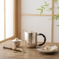 wholesale Pure 999 Fine Silver Elegant Hand-Hammered Silver Pitcher with Artistic Dark Bamboo Wooden Handle - Handicraft-0-2