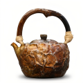 wholesale Pure 999 Fine Silver Artisan Rustic Textured Ceramic Teapot with Natural Wood Handle and Wicker Accents - Handicraft-0-0