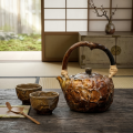 wholesale Pure 999 Fine Silver Artisan Rustic Textured Ceramic Teapot with Natural Wood Handle and Wicker Accents - Handicraft-0-3