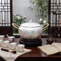 wholesale Pure 999 Fine Silver Exquisite Hand-Carved Silver Floral Serving Pot with Natural Fiber Wrapped Handles - Handicraft-0-1