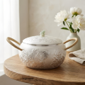 wholesale Pure 999 Fine Silver Exquisite Hand-Carved Silver Floral Serving Pot with Natural Fiber Wrapped Handles - Handicraft-0-2