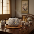 wholesale Pure 999 Handcrafted Silver Teapot with Intricate Floral Engravings and Rich Brown Wooden Handle - Handicraft-0-1