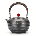 wholesale Pure 999 Fine Silver Handcrafted Hammered Silver Teapot with Woven Rattan Handle and Red Bead Finial - Handicraft-0-0