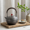 wholesale Pure 999 Fine Silver Handcrafted Hammered Silver Teapot with Woven Rattan Handle and Red Bead Finial - Handicraft-0-3