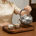 wholesale Pure 999 Fine Silver Artisanal Silver Hammered Teapot Featuring Elegant Lotus and Dragonfly Engravings - Handicraft-0-3