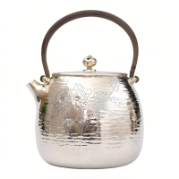 wholesale Pure 999 Fine Silver Handcrafted Silver Teapot with Engraved Chrysanthemum Motif and Hammered Finish - Handicraft-undefined